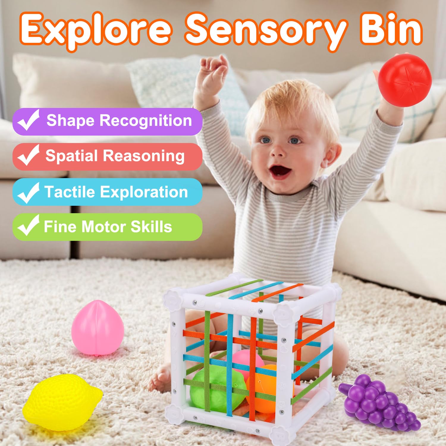 Qirptey shape sorter boosts hand-eye coordination and problem solving.