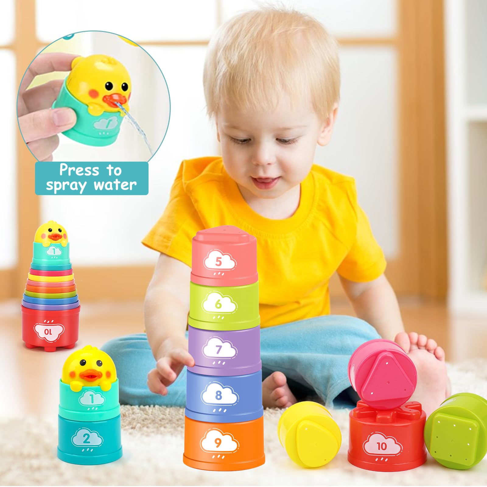 Qirptey stacking cups enhance color recognition and sorting skills.