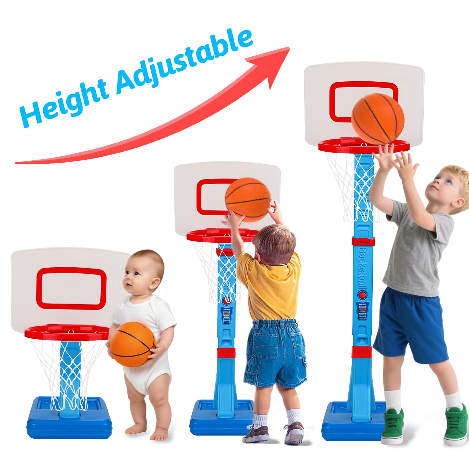 Qirptey poolside basketball hoop in sunny pool area for water friendly play.