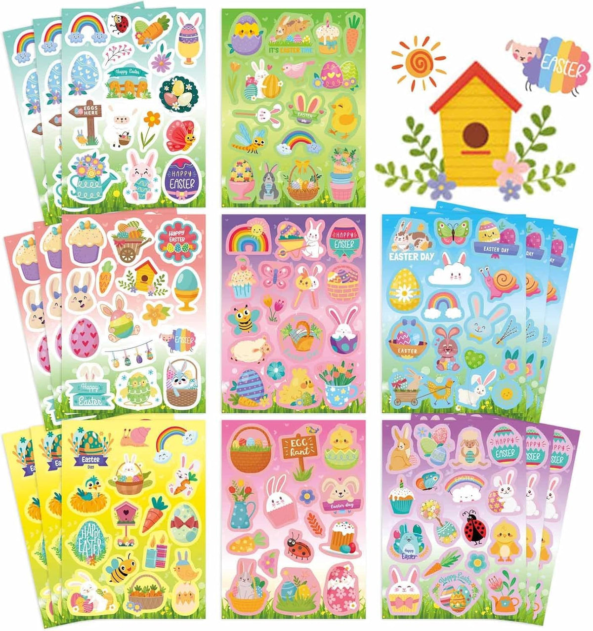 QIRUIMI Easter stickers on water bottle show bunnies and eggs for durable decoration