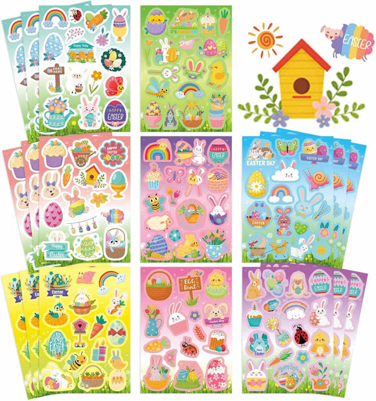 QIRUIMI Easter stickers on water bottle show bunnies and eggs for durable decoration