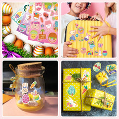 QIRUIMI Easter stickers featuring bunnies and eggs for kids' party crafts