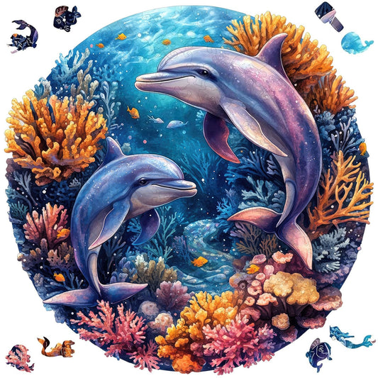 Qiuenisray dolphins jigsaw full view showing family-friendly design and display potential