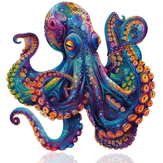 Qiuenisray octopus ocean wooden puzzle panel, ideal for wall display.