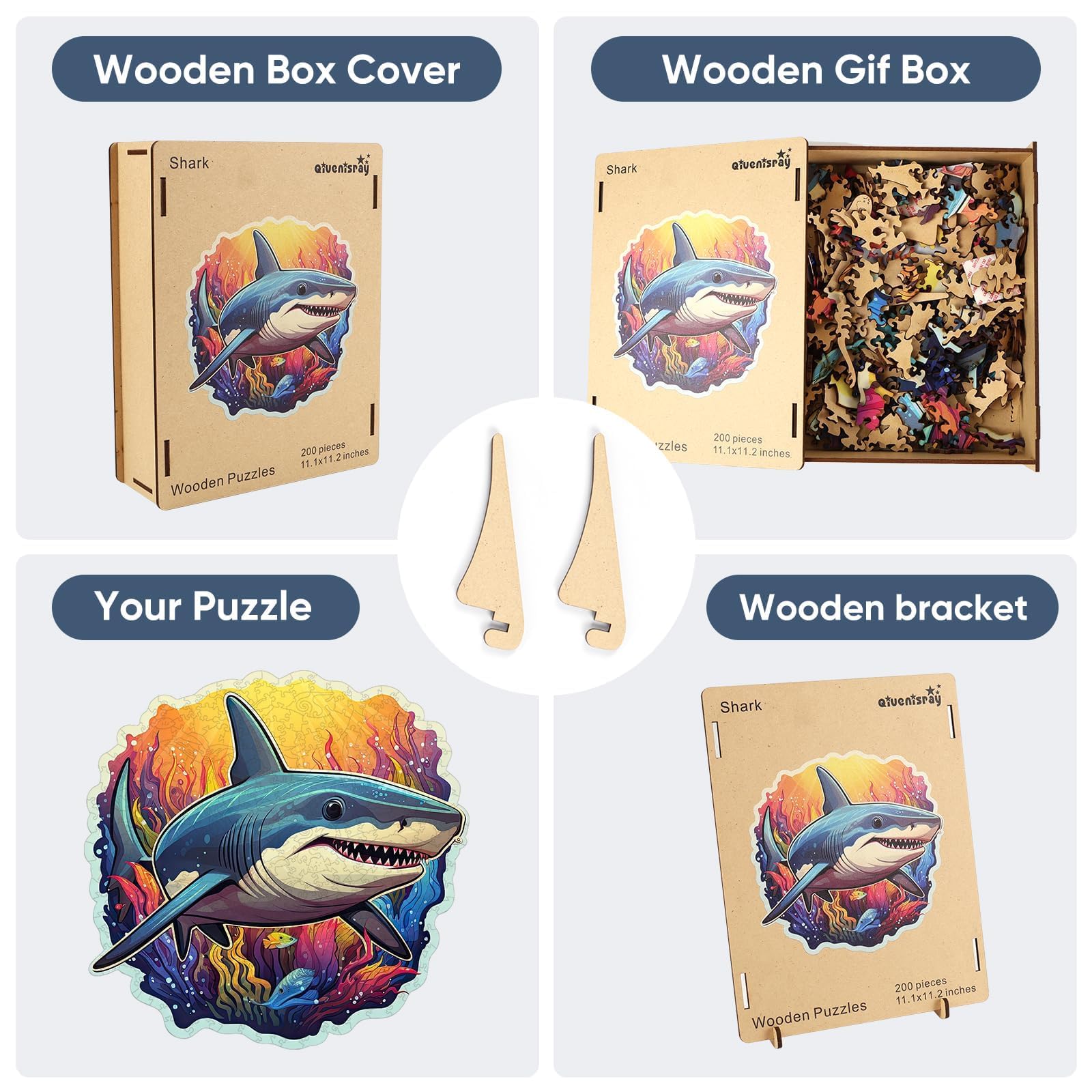 Qiuenisray wooden puzzle natural wood finish—warm texture and durable surface.