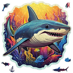 Qiuenisray wooden puzzle shark decor—vibrant ocean scene for wall display and cozy evenings.