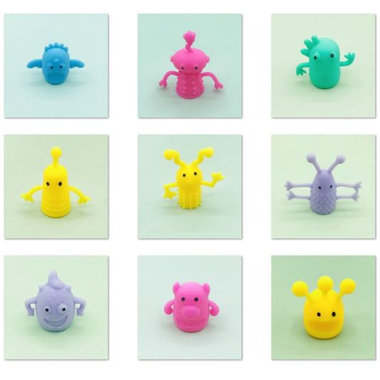 Qiuttnqn monster stretchy finger puppets soft texture close-up highlighting skin-friendly material for gentle play.