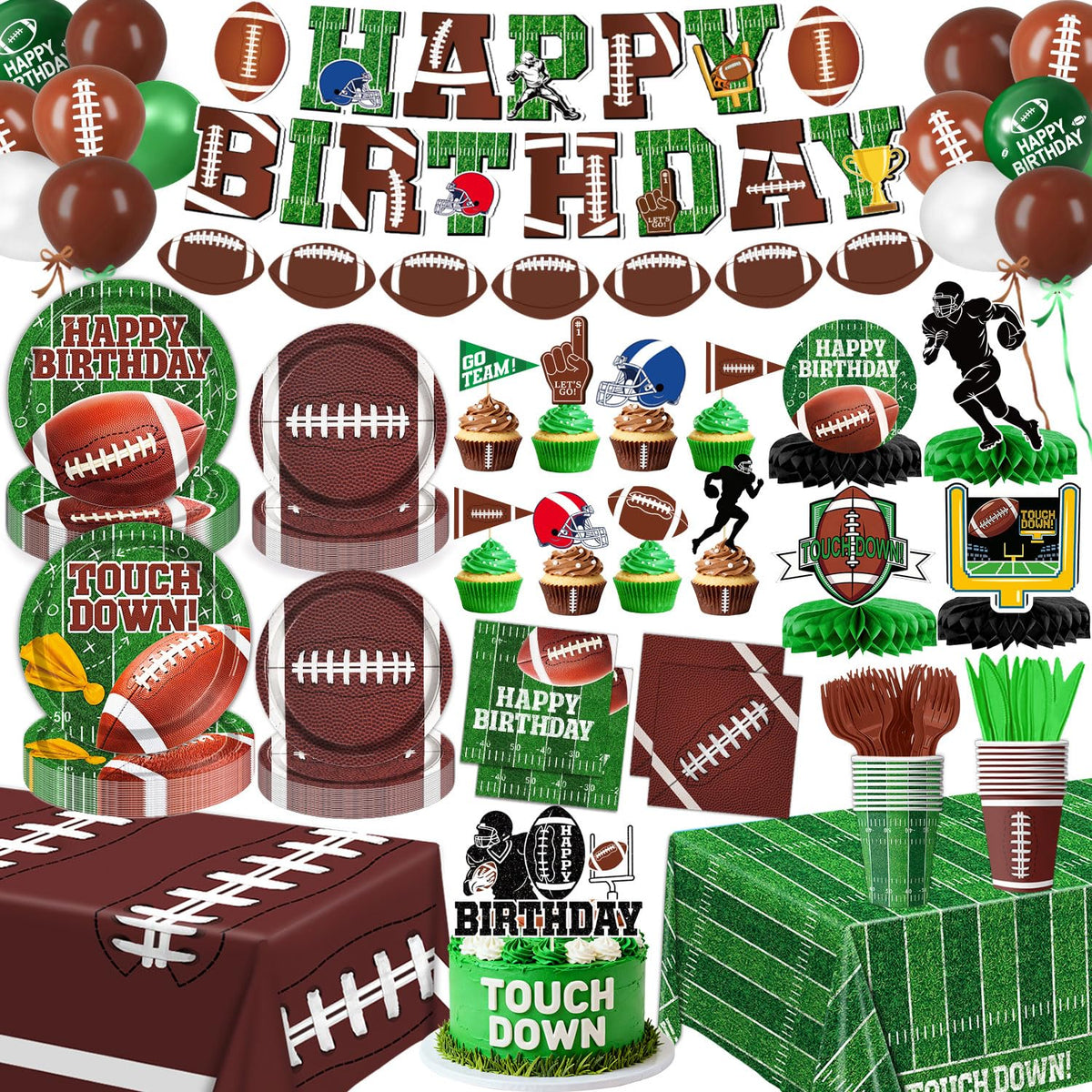 QIYANPAX football party decorations packaging image showing complete set for easy setup