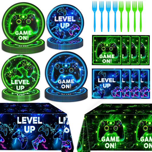 QIYANPAX video game dinner plate neon design A enhances gaming party ambiance