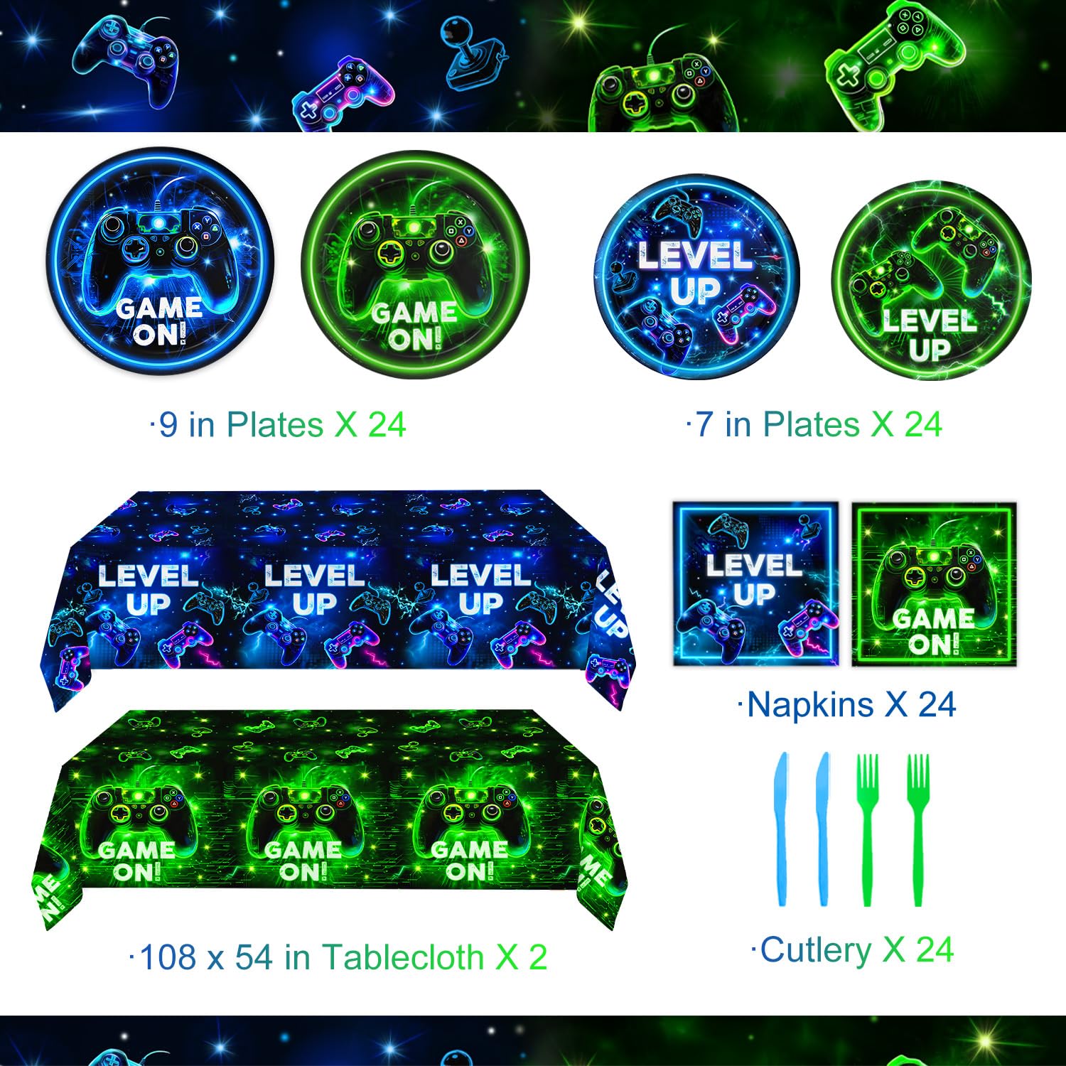 QIYANPAX video game dinner plate neon design B enhances gaming party ambiance