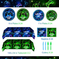 QIYANPAX video game dinner plate neon design B enhances gaming party ambiance