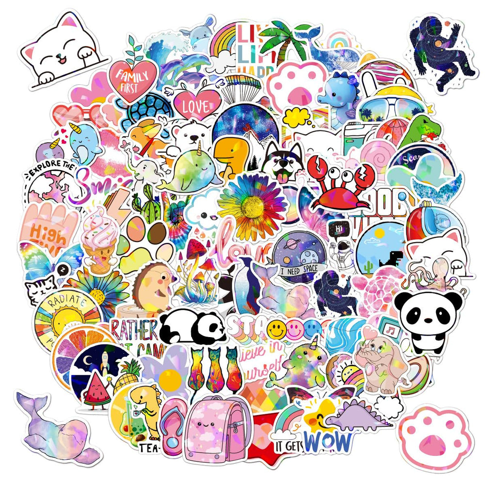 QIUYUEMIN 100 cute animal holographic stickers on a water bottle sparkle beautifully