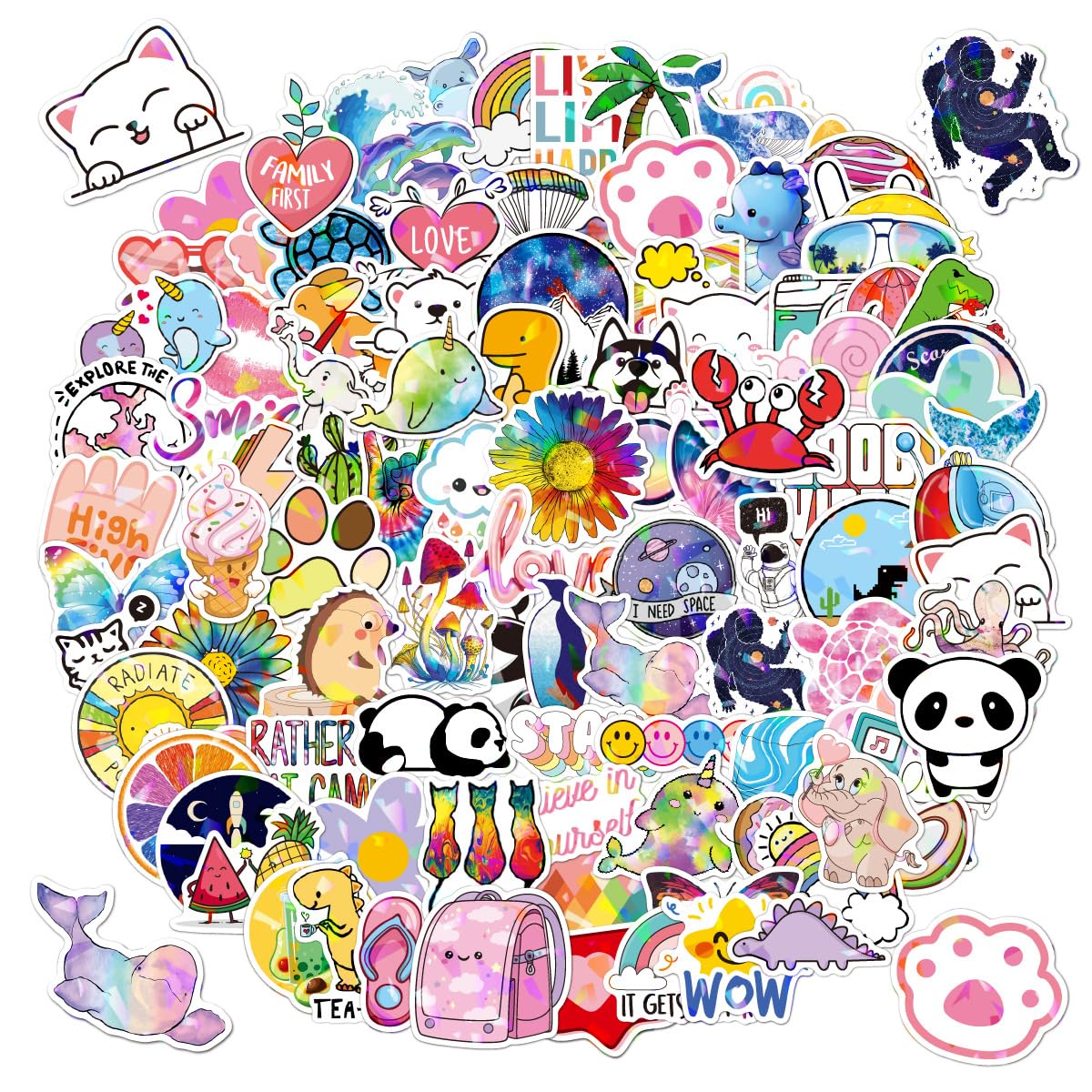 QIUYUEMIN 100 cute animal holographic stickers on a water bottle sparkle beautifully