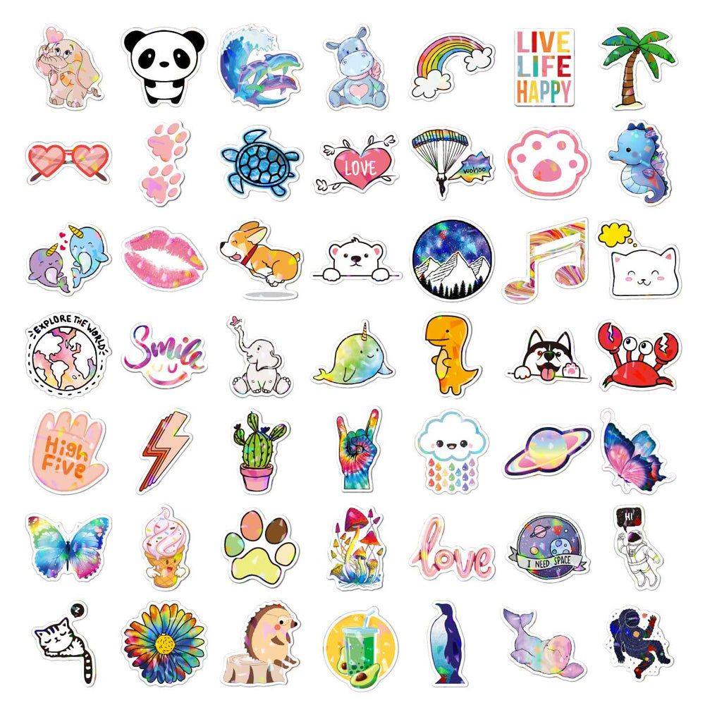 QIUYUEMIN animal sticker collection features cats, pandas, and dinosaurs for fun
