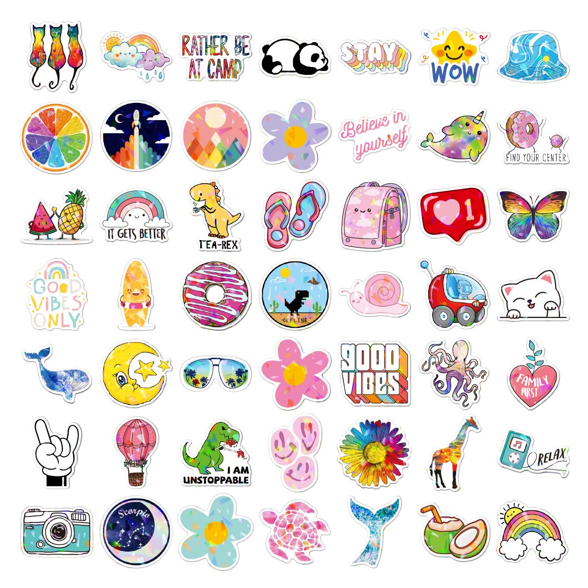 QIUYUEMIN kawaii rainbow-colour stickers catch light for a shifting glitter effect