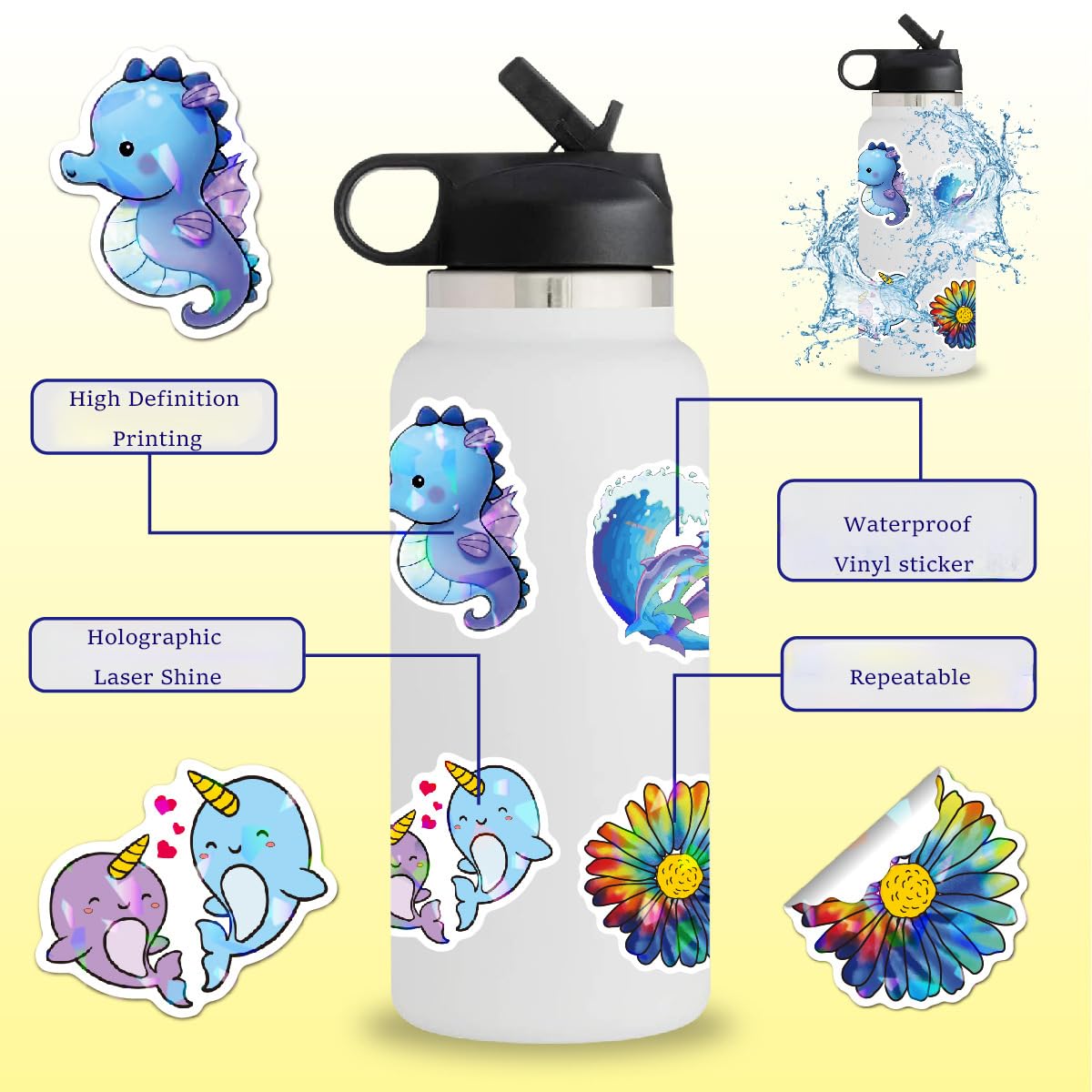 QIUYUEMIN waterproof vinyl stickers decorate bottles, laptops, and notebooks with shine