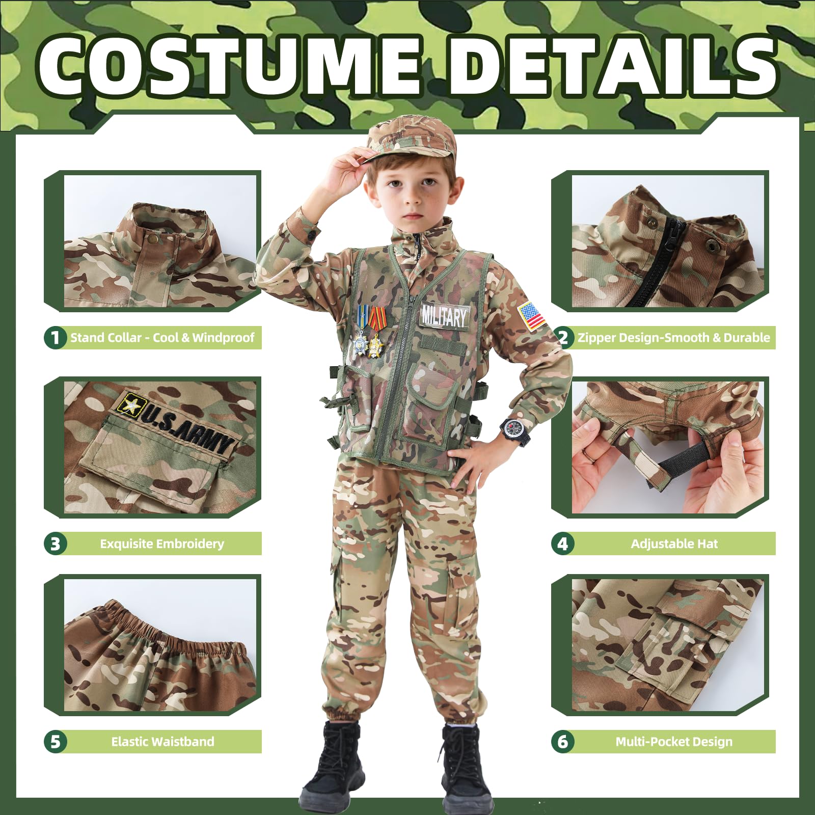 Qivbicy army costume hat and belt shows comfortable durable parts for long wear