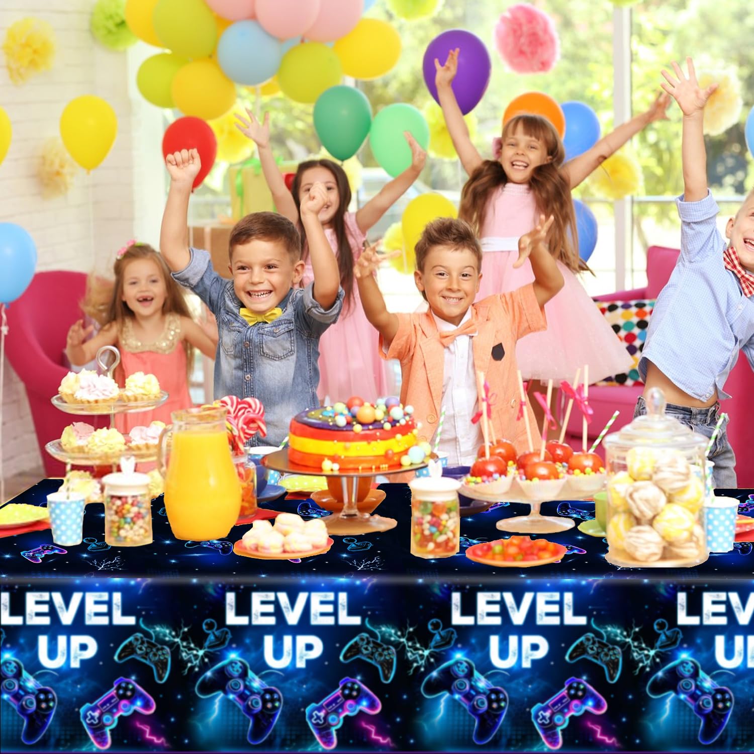 QIYANPAX cohesive gamer decor tablecloth blends with party supplies