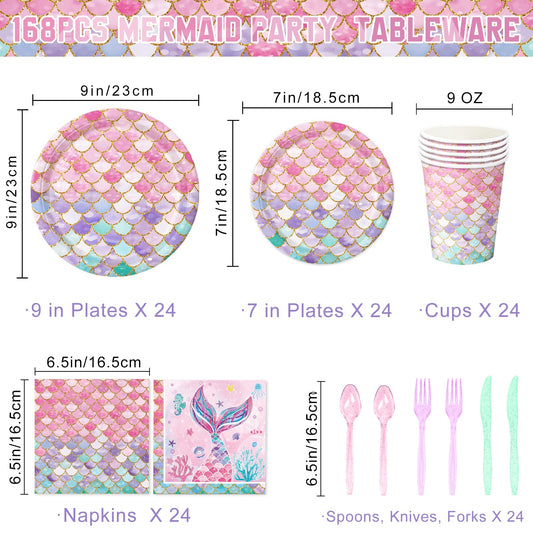 Qiyanpax Mermaid dessert plates 7-inch spark pastel ocean vibes for dessert time.