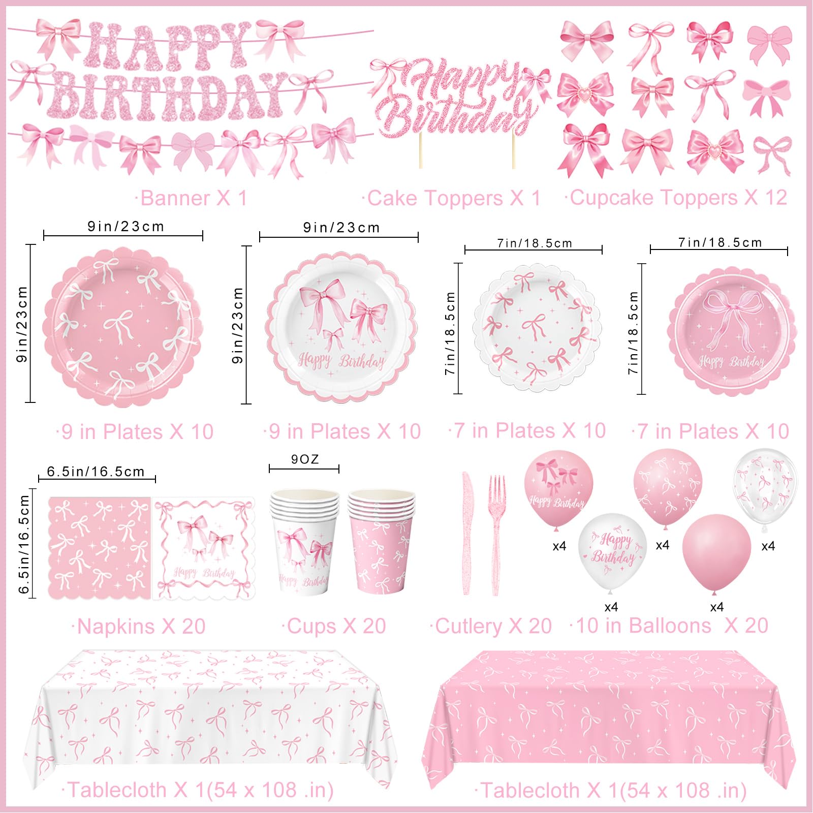 QIYANPAX Pink Bow Dessert Plates 7inch: charming detail for sweet treats and coordinated table setup.