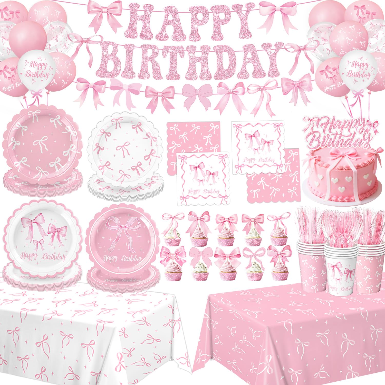 QIYANPAX Pink Bow Plates 9inch: elegant dinnerware for festive occasions and quick cleanup.