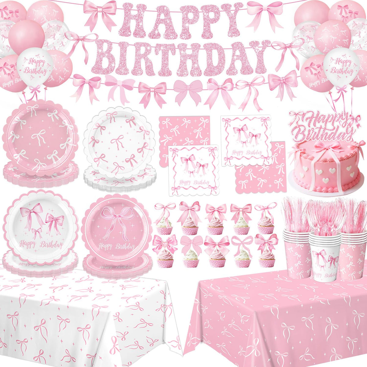 QIYANPAX Pink Bow Plates 9inch: elegant dinnerware for festive occasions and quick cleanup.