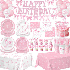 QIYANPAX Pink Bow Plates 9inch: elegant dinnerware for festive occasions and quick cleanup.