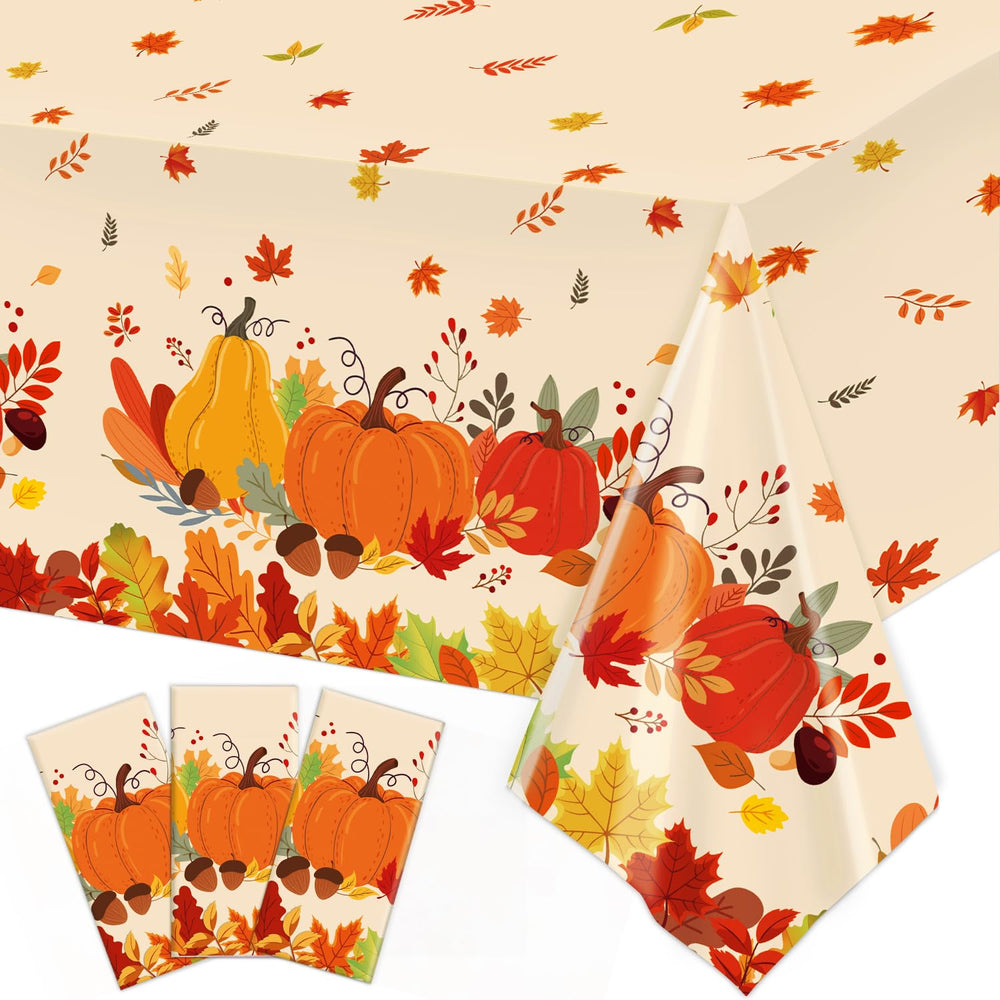 QIYANPAX pumpkin tablecloth 3pack enhances fall table decor and protection.