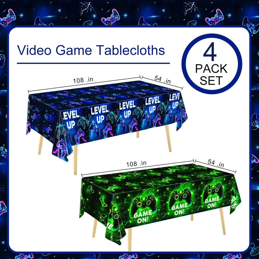 QIYANPAX tablecloth featuring LEVEL UP and GAME ON for a gamer birthday vibe