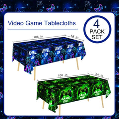 QIYANPAX tablecloth featuring LEVEL UP and GAME ON for a gamer birthday vibe