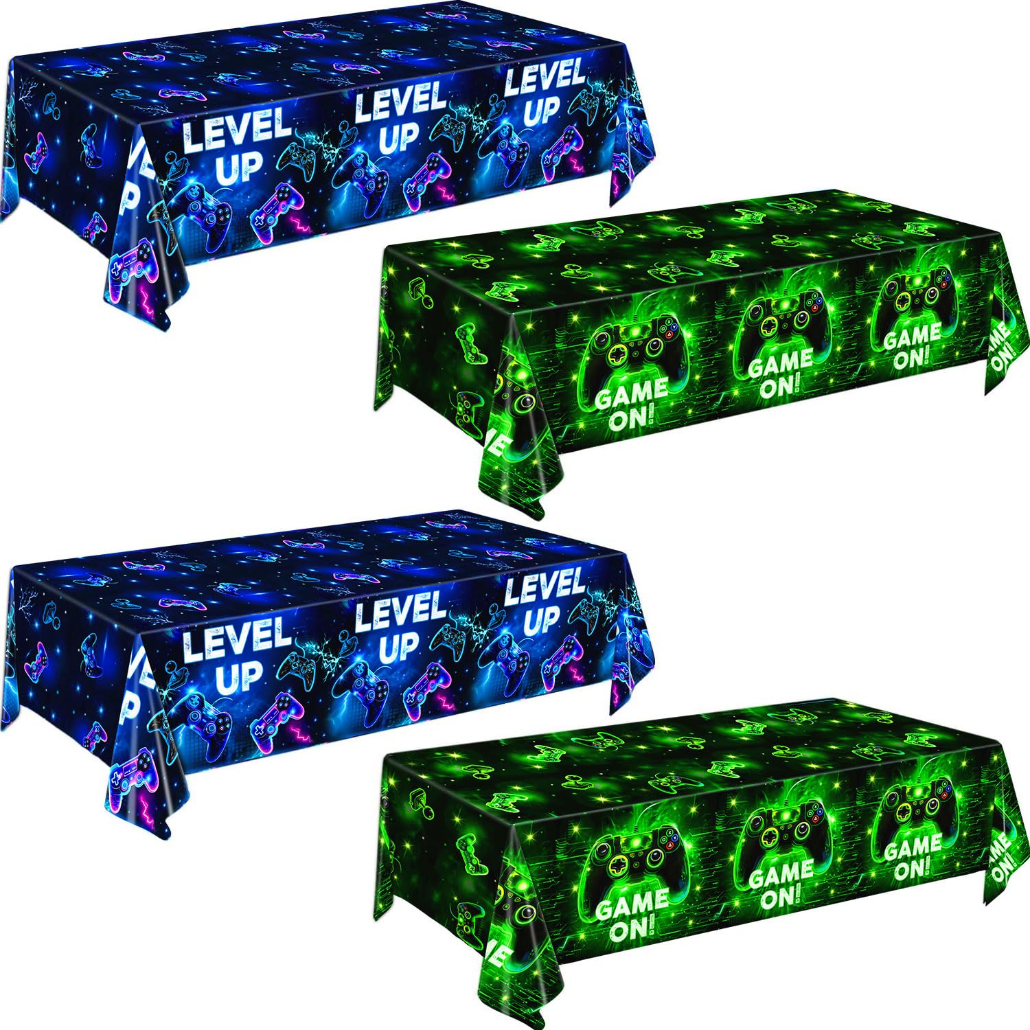 QIYANPAX video game tablecloth with neon controllers for a vibrant party setup