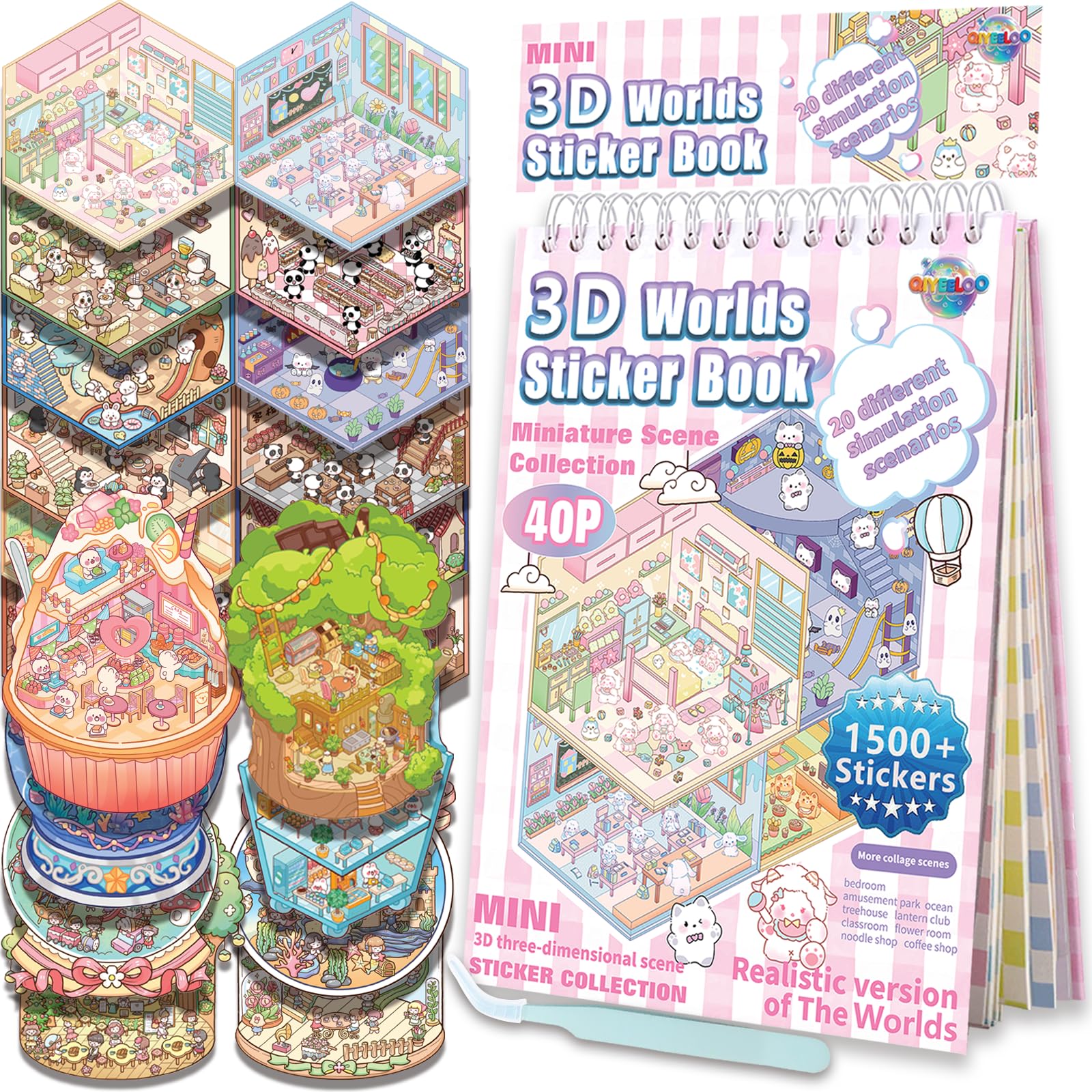QIYEELOO sticker book activity with 20 sets for creative play