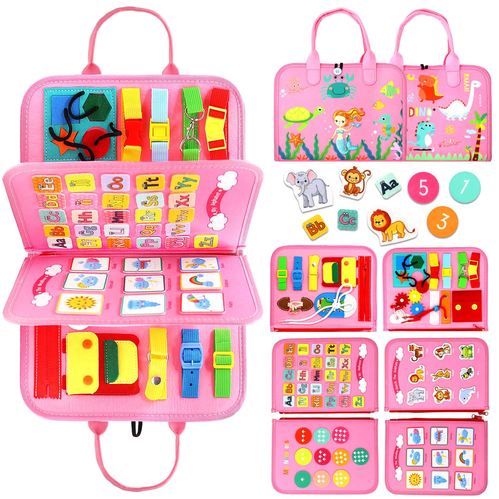 Qizfun Busy Board zipper activity promotes fine motor practice on the go.