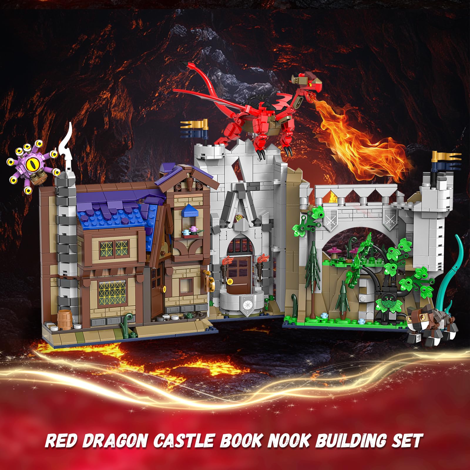 QJYAMK Book nook shown on a shelf enhances fantasy-themed decor.
