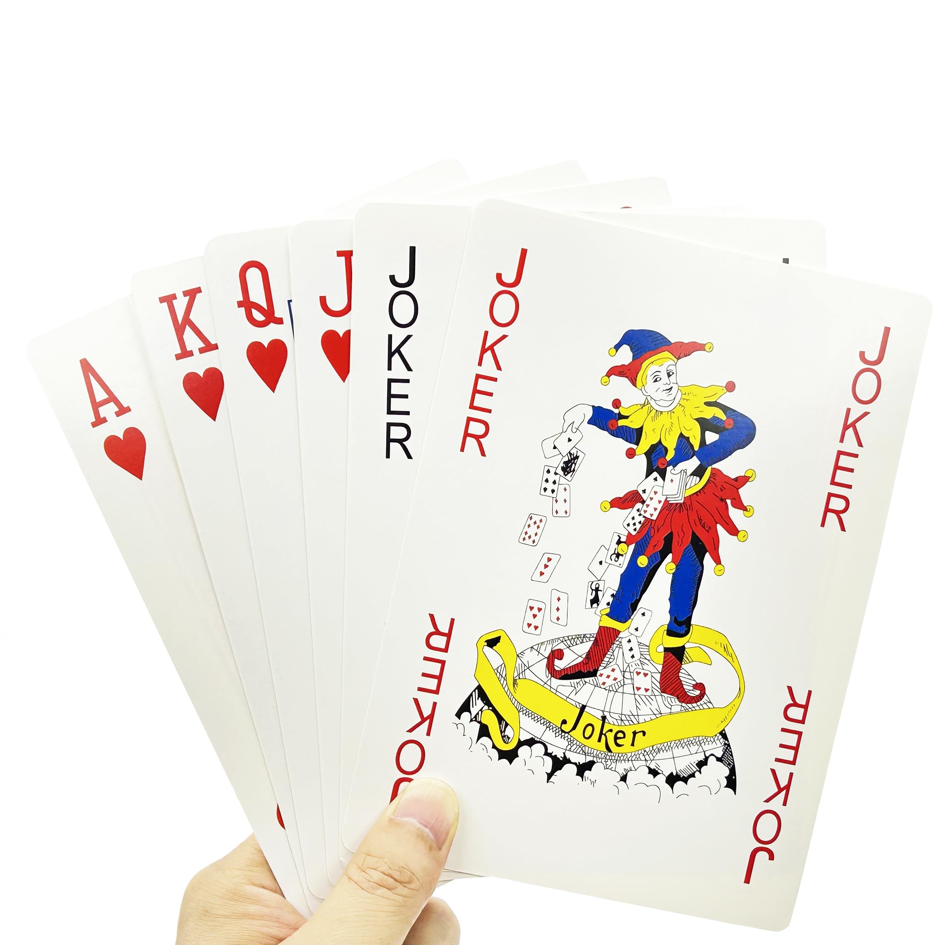 QkonkgnS 5x7-inch giant playing cards laid flat for easy visibility during games.