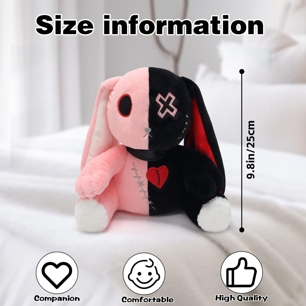 Qleewei Goth Bunny plush full body pose, ideal for shelf display
