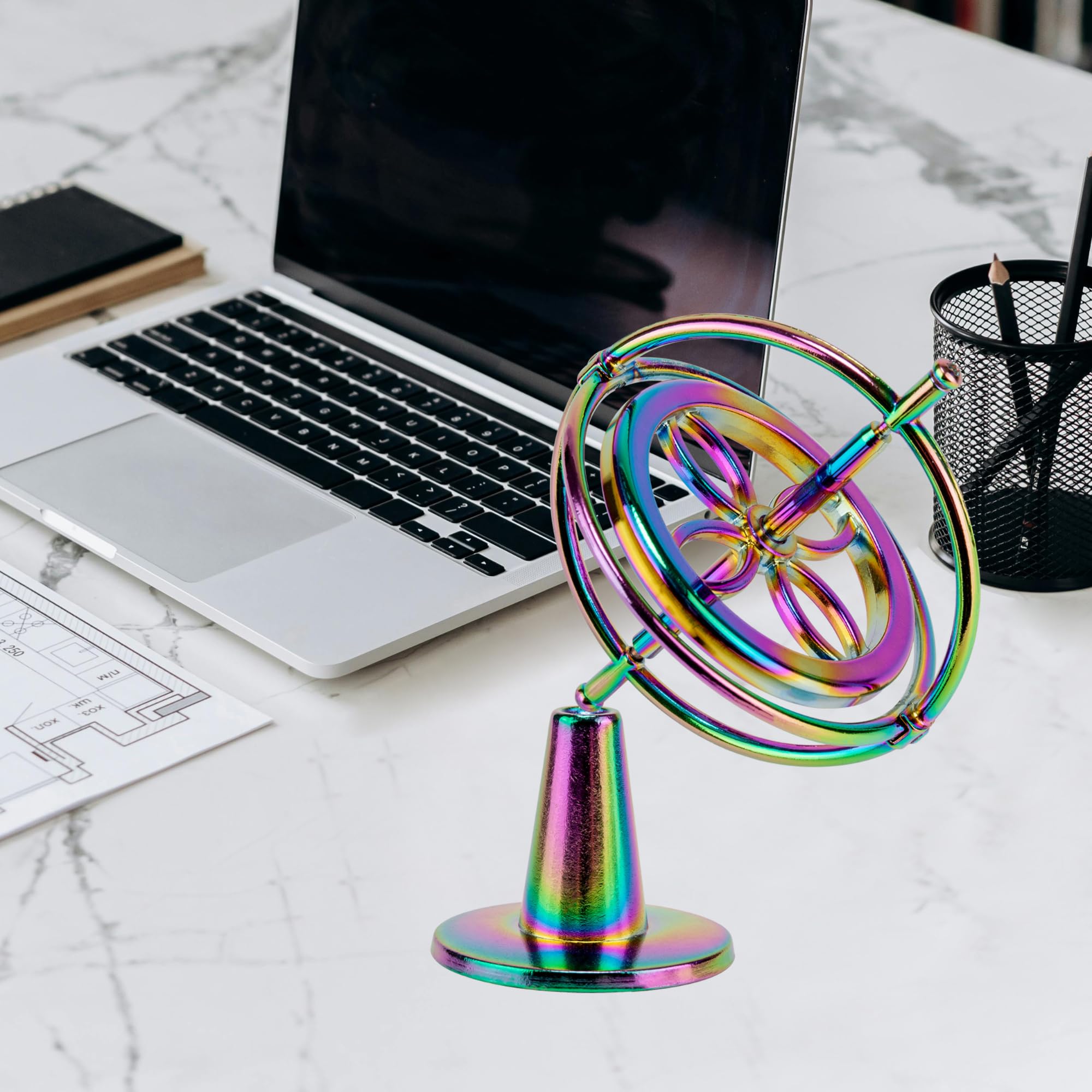 QLKUNLA gyroscope colorful frame close-up, vibrant aesthetics for educational desks.