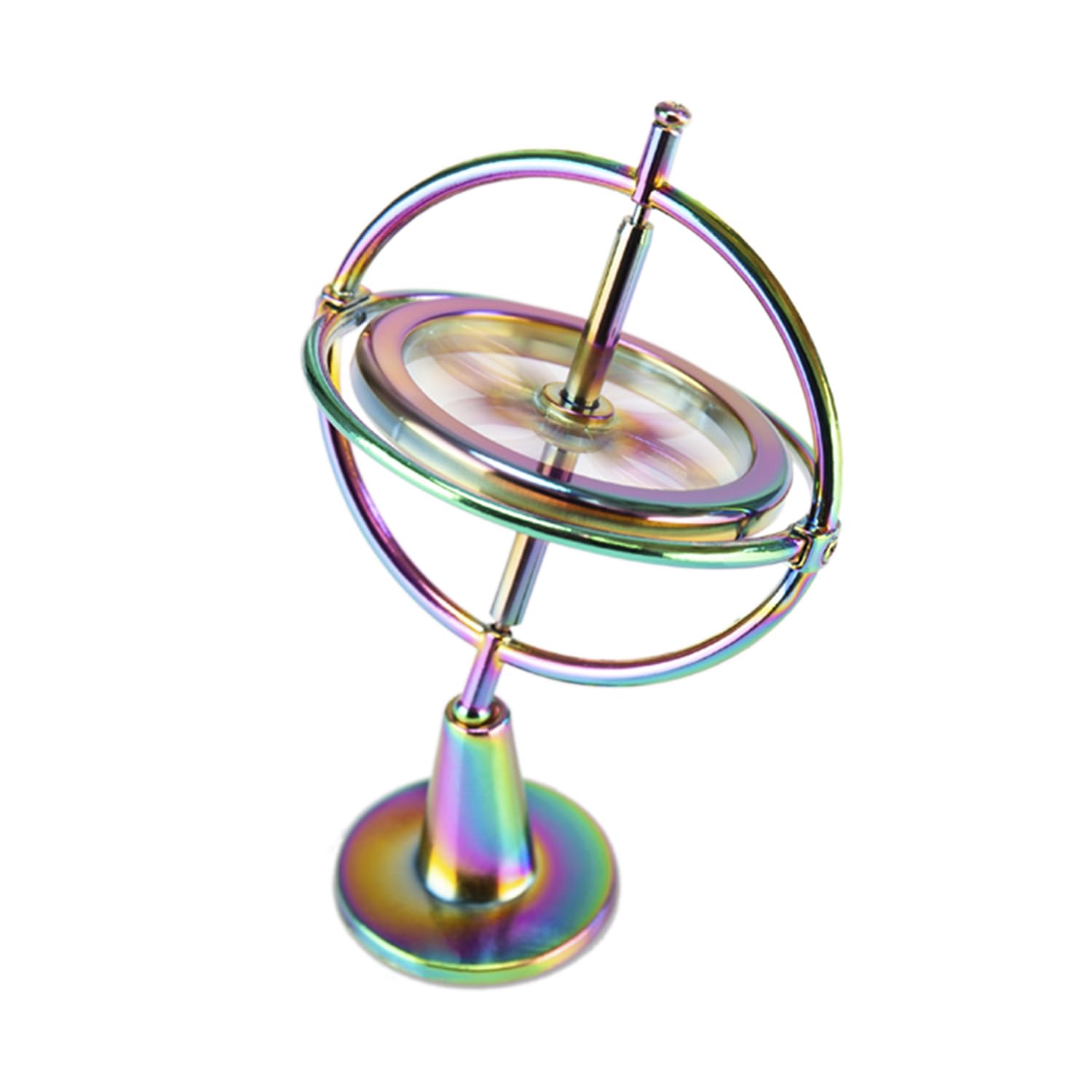 QLKUNLA gyroscope base view, compact metal design ideal for desk display.