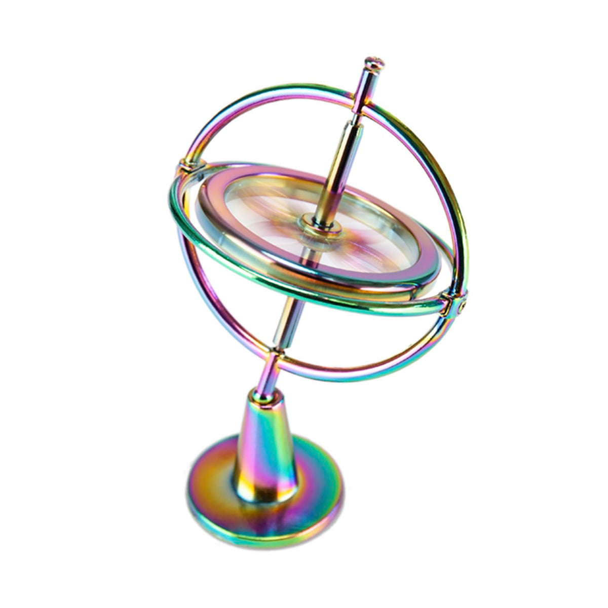 QLKUNLA gyroscope base view, compact metal design ideal for desk display.