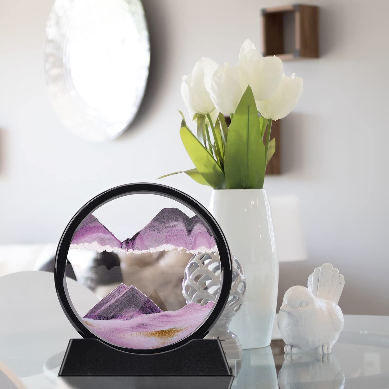 QLKUNLA sand art decor for desk or shelf in purple tones