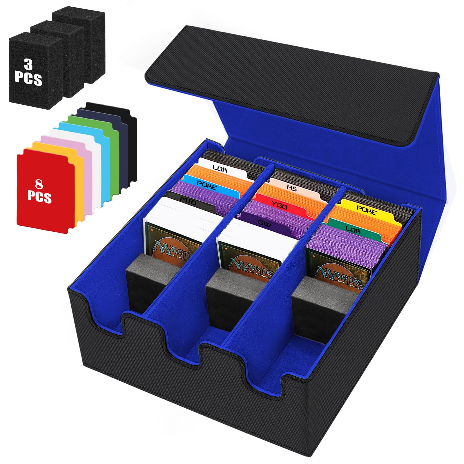 QLOUNI card storage box showing capacity for 2800+ unsleeved cards