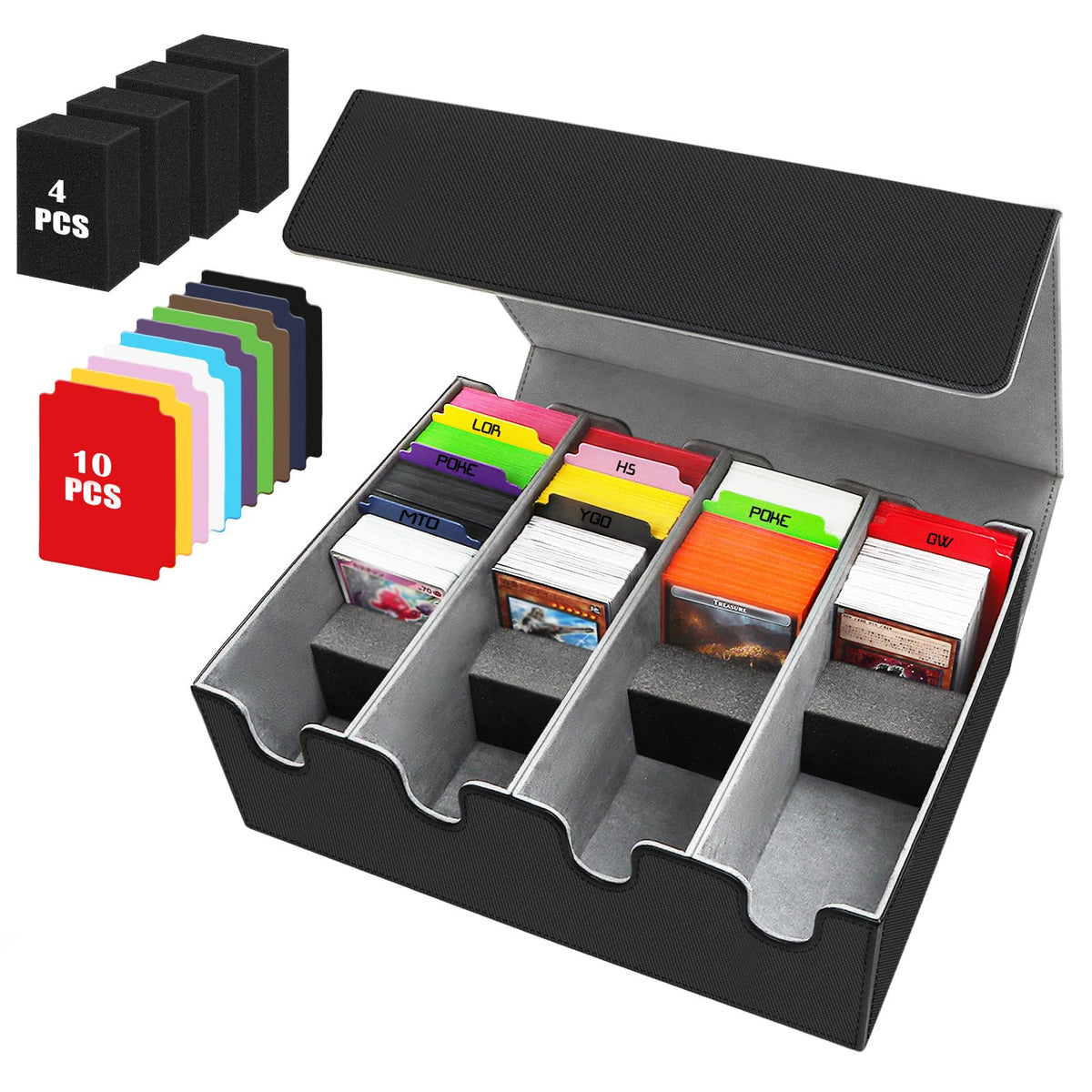 QLOUNI card storage box capacity view showing space for 2800 plus cards