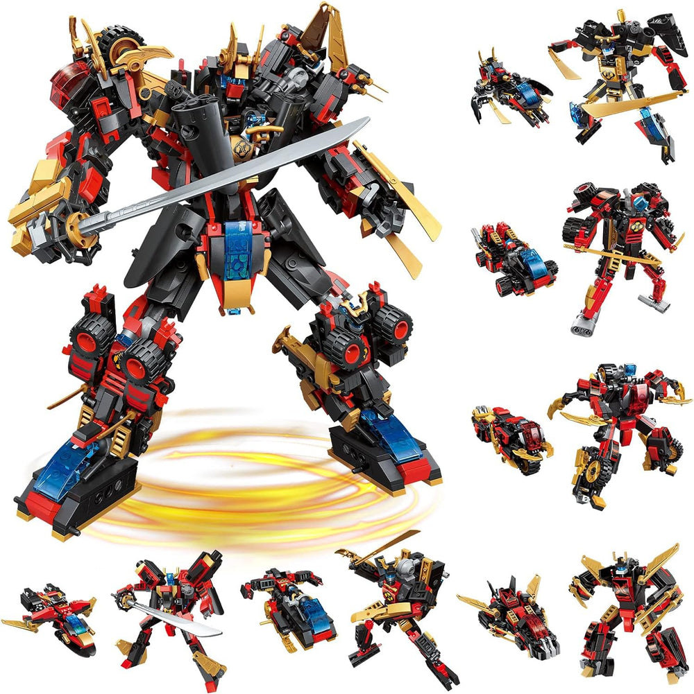 QLT QIAOLETONG 12-in-1 mecha robot assembly: modular bricks for creative building sessions.