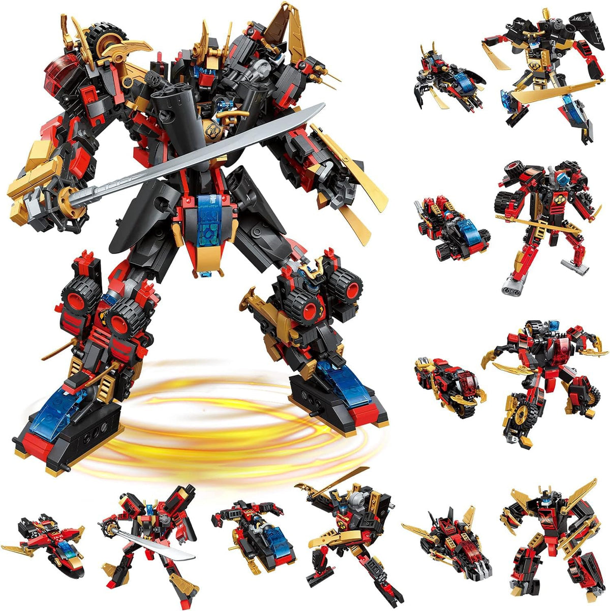 QLT QIAOLETONG 12-in-1 mecha robot assembly: modular bricks for creative building sessions.