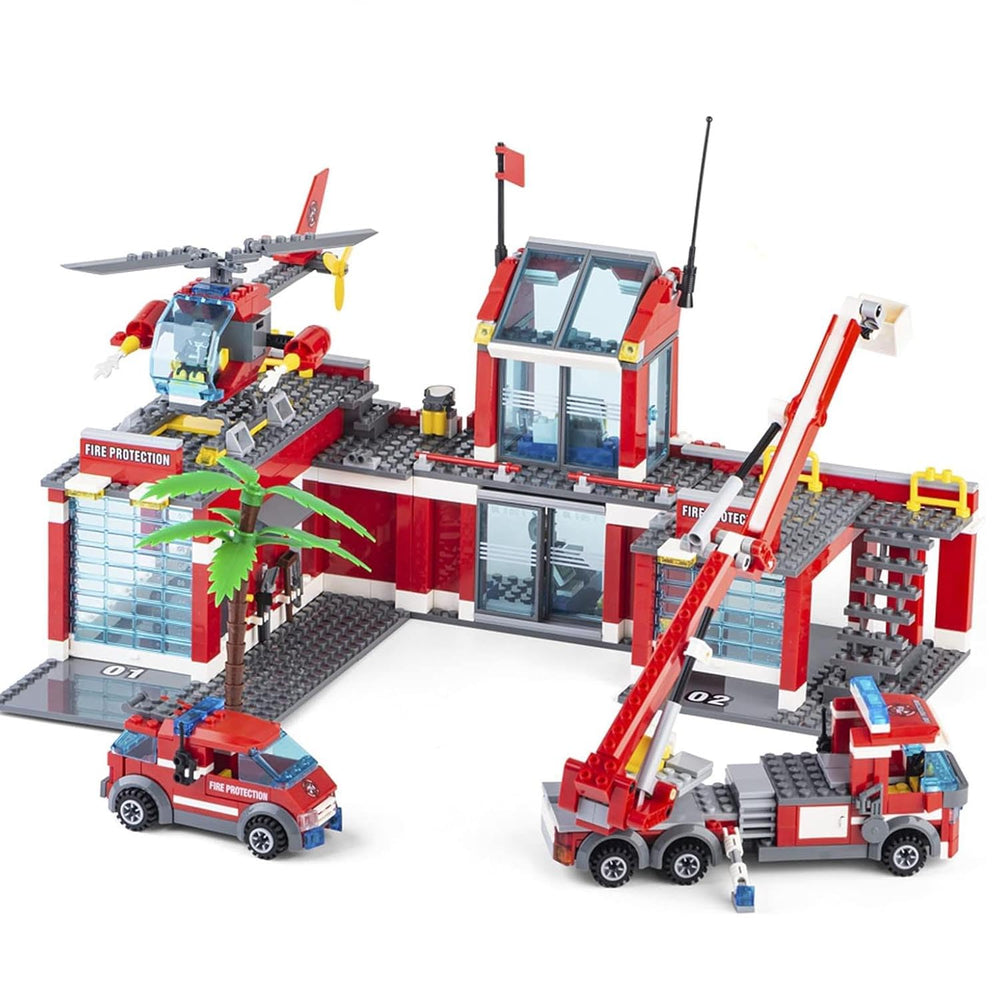 QLT QIAOLETONG city fire station kit front view for imaginative citybuilding play