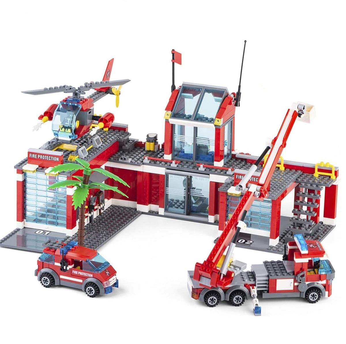 QLT QIAOLETONG city fire station kit front view for imaginative citybuilding play