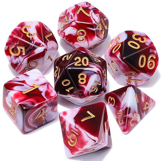 QMAY DND dice set blood red white with clear numbers for quick reads.