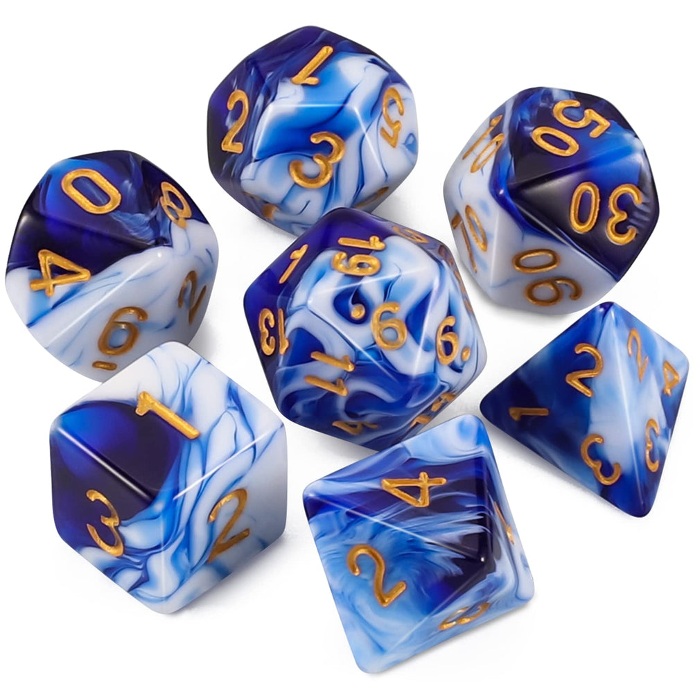 QMAY DND dice set with blue-white d20 – easy to read numbers during sessions.