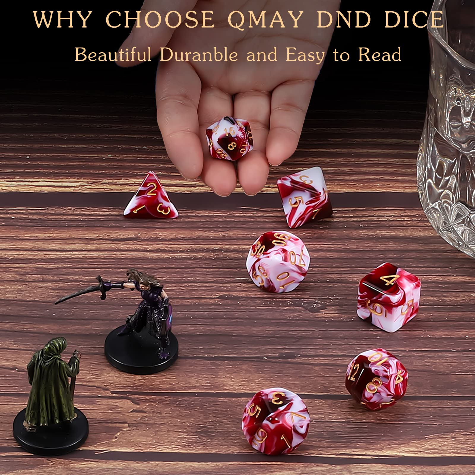 QMAY dice with precise engraving for readable results during sessions.