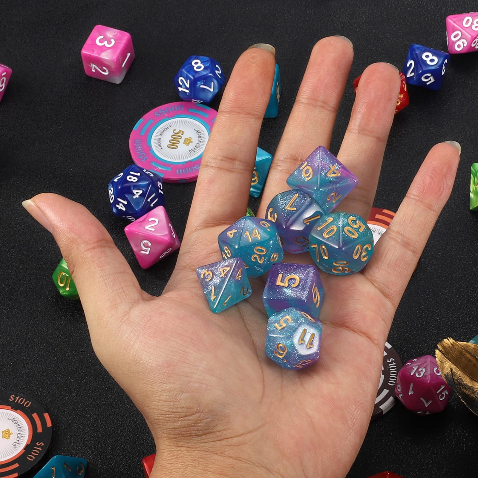 QMay dice pouch included keeps the set organized and portable for quests.